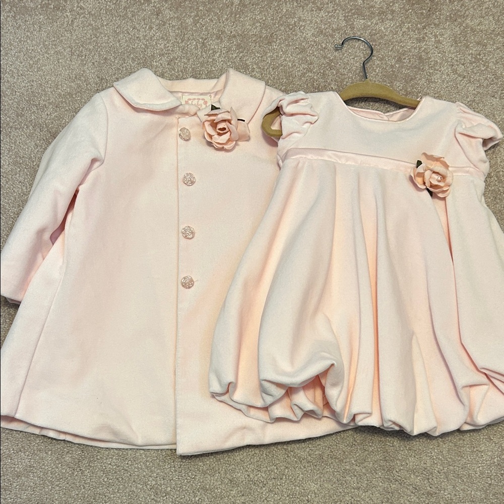 Elegant Pink infants Coat and bubble Dress Set